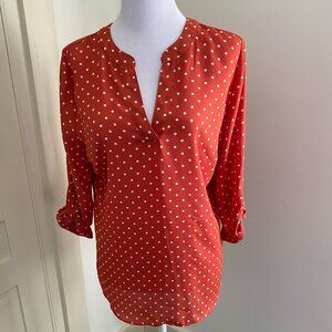 Fortune & Ivy Orange and White Polka Dot Blouse, Size Medium
